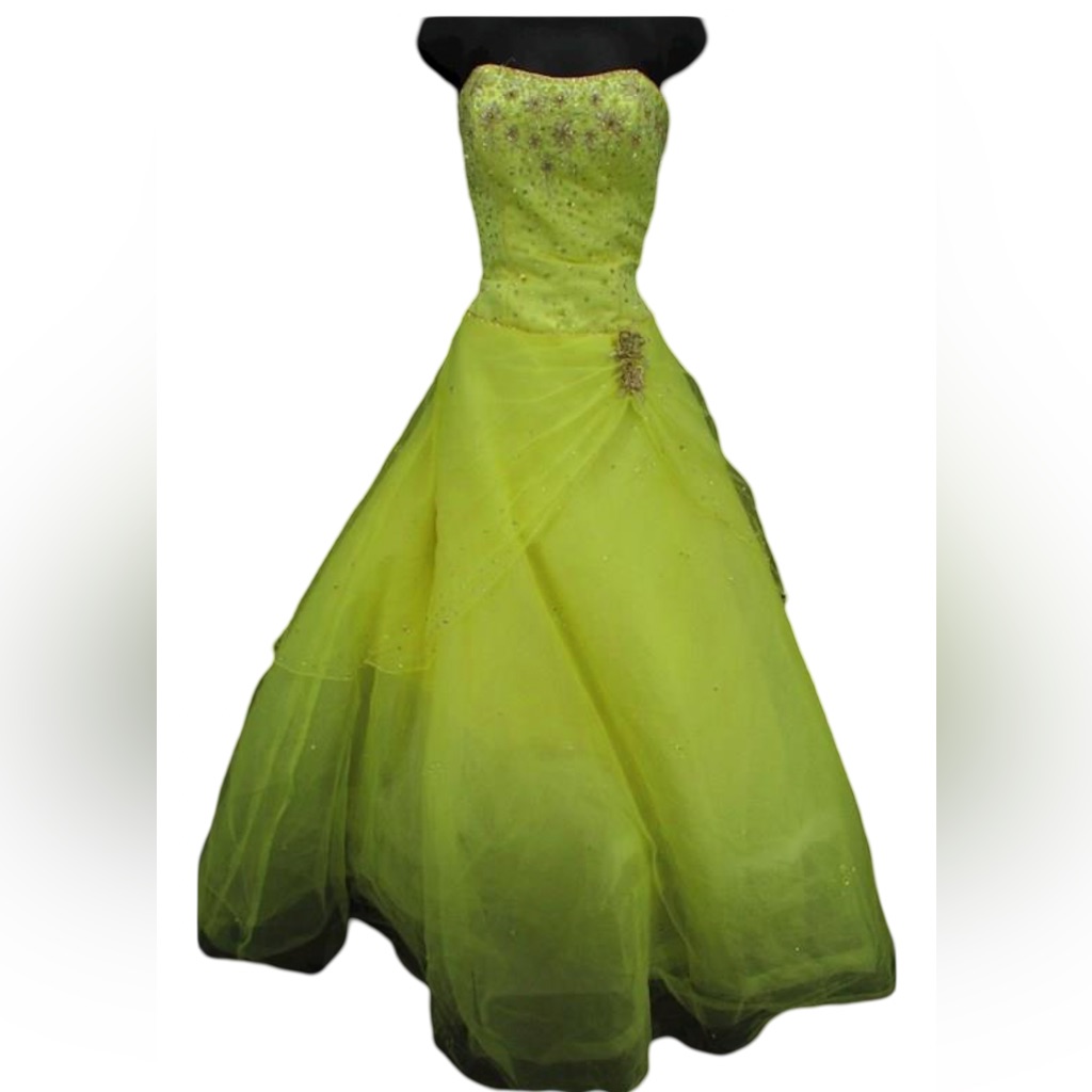 Tiffany Designs Women's Yellow Beaded Embroidered Strapless Ballgown Sz 8 Used